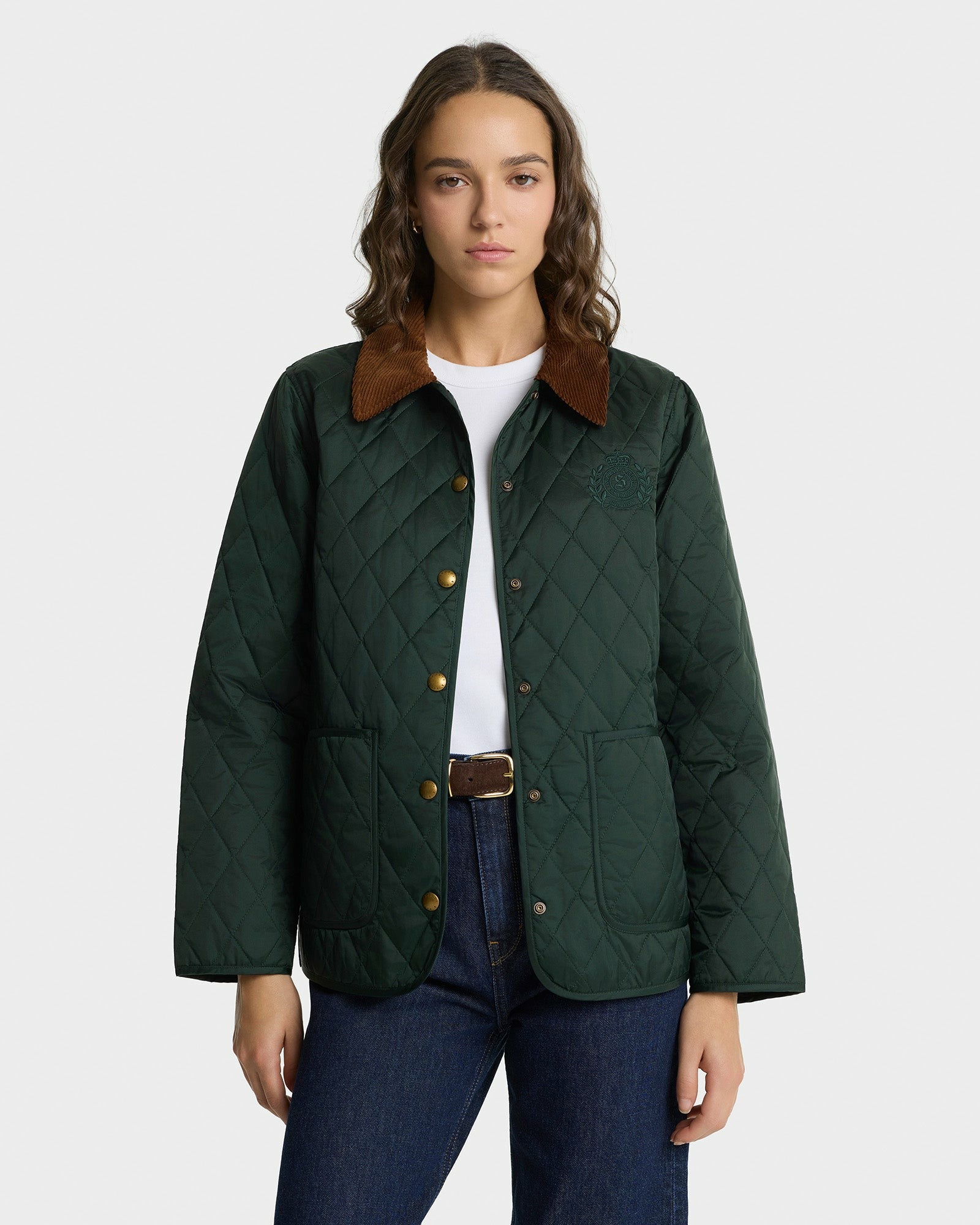 NY Crest Nylon Quilted Jacket - Forest/Tan Sporty & Rich US
