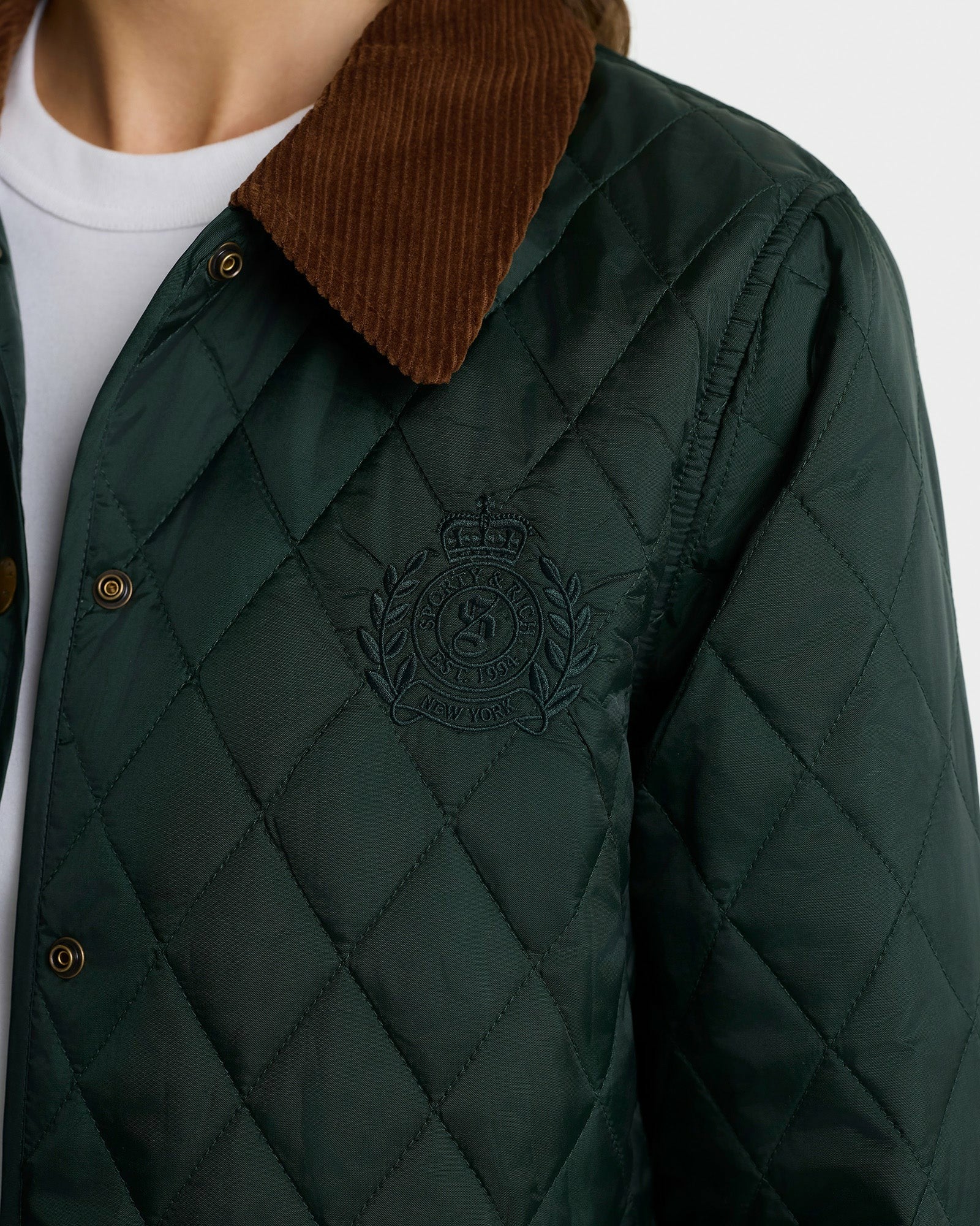 NY Crest Nylon Quilted Jacket - Forest/Tan Sporty & Rich US