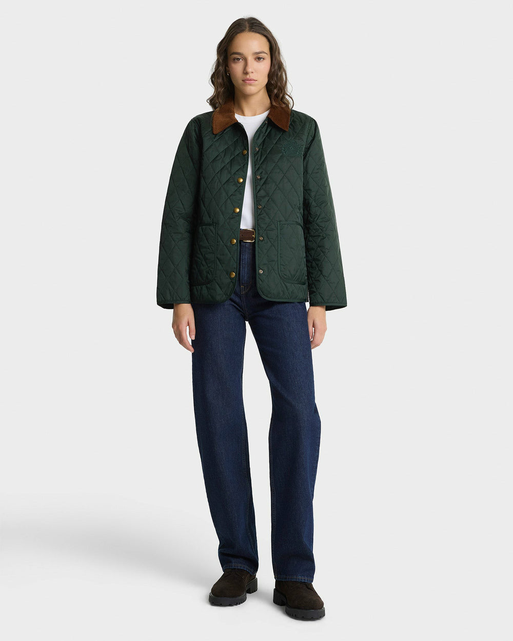 NY Crest Nylon Quilted Jacket - Forest/Tan Sporty & Rich US