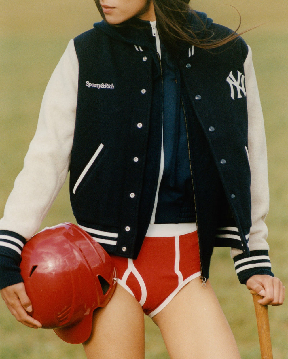 Yankees Curve Wool Varsity Jacket - Navy/Ecru Sporty & Rich For Sale