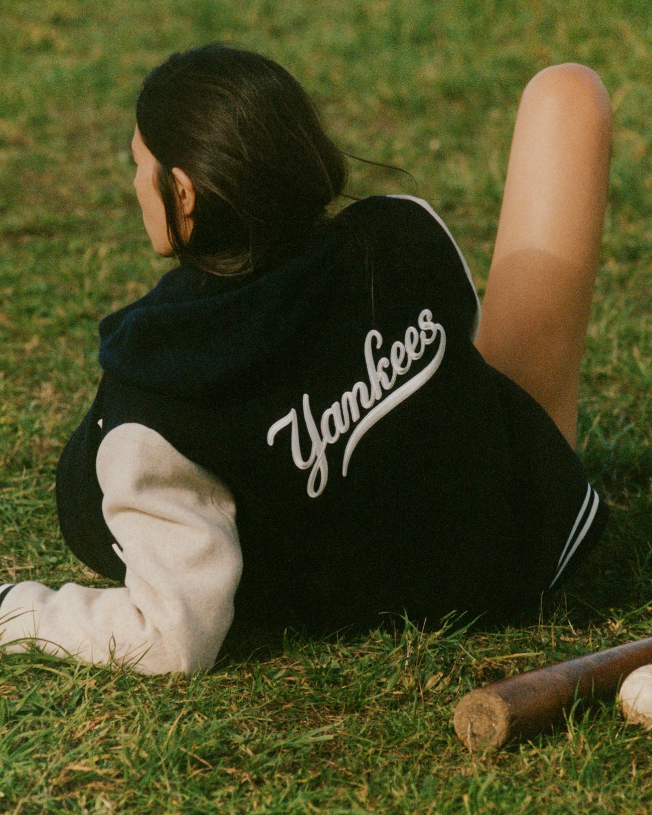 Yankees Curve Wool Varsity Jacket - Navy/Ecru Sporty & Rich For Sale