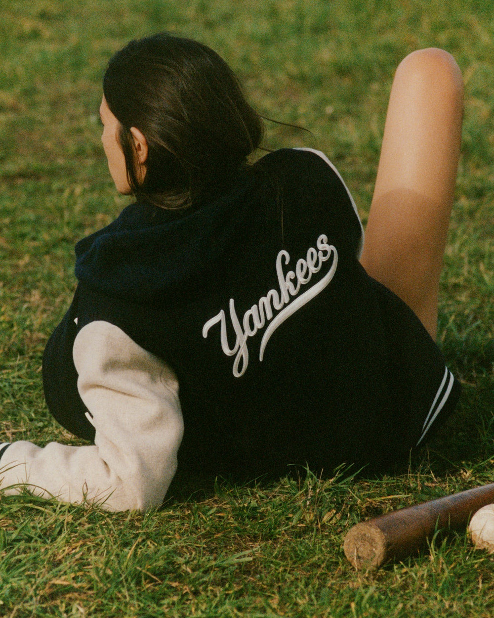 Yankees Curve Wool Varsity Jacket - Navy/Ecru Sporty & Rich For Sale
