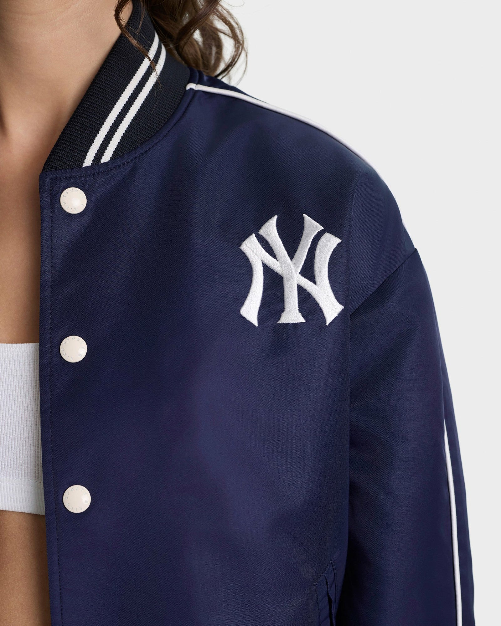 Yankees Curve Nylon Varsity Jacket - Navy/White Sporty & Rich Outlet