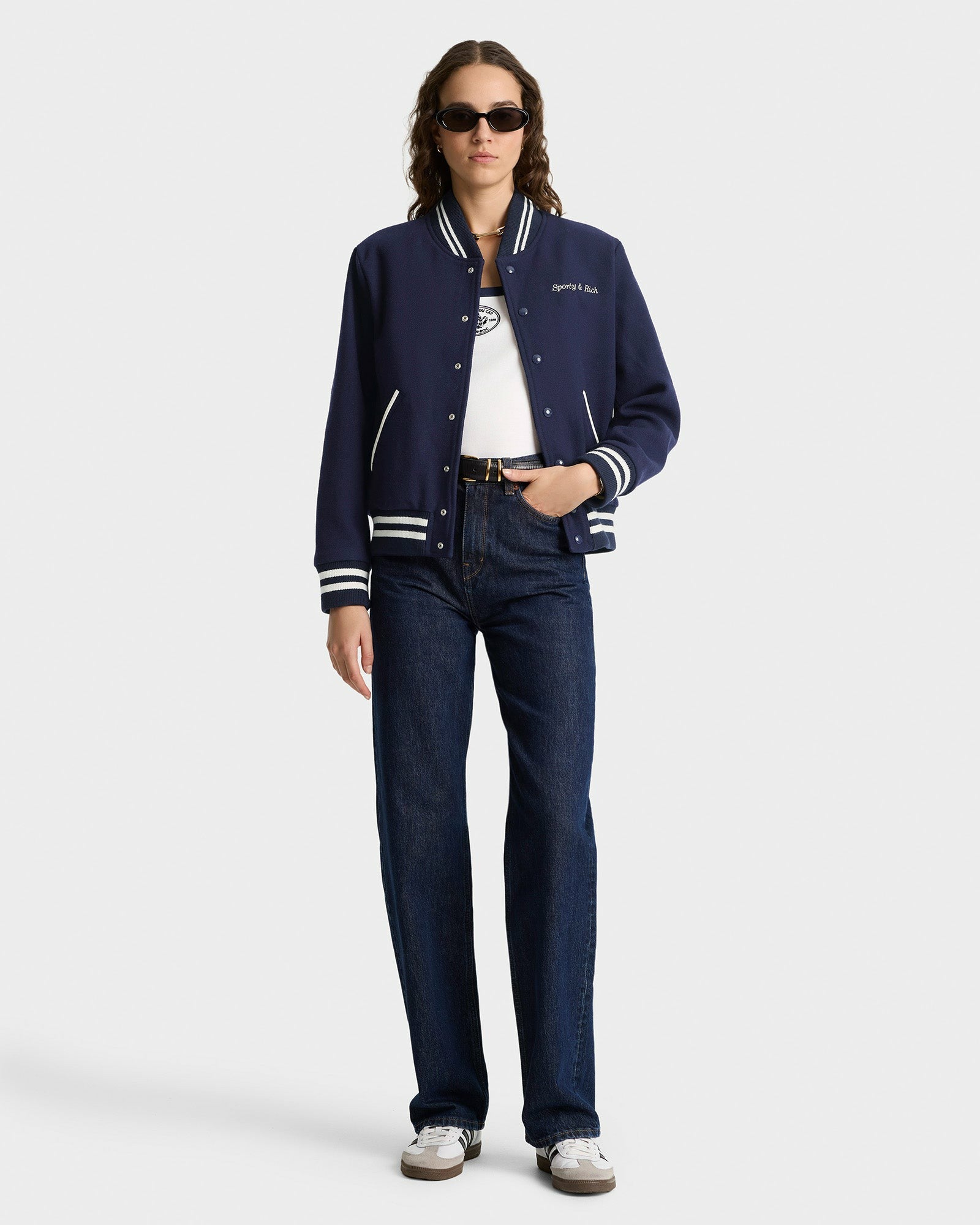 Eden Crest Varsity Jacket Women - Navy/White Sporty & Rich US