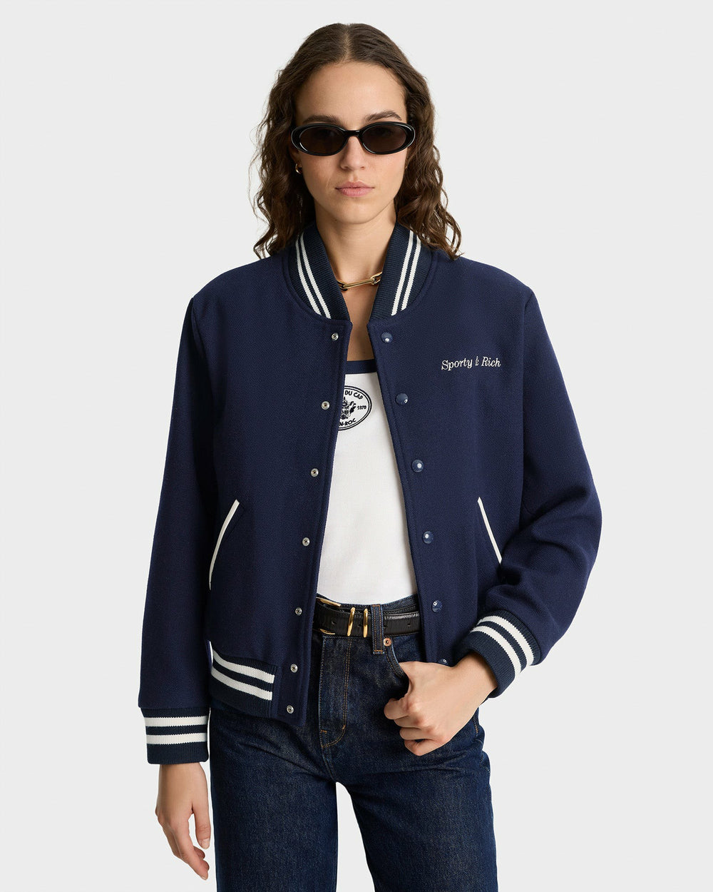Eden Crest Varsity Jacket Women - Navy/White Sporty & Rich US