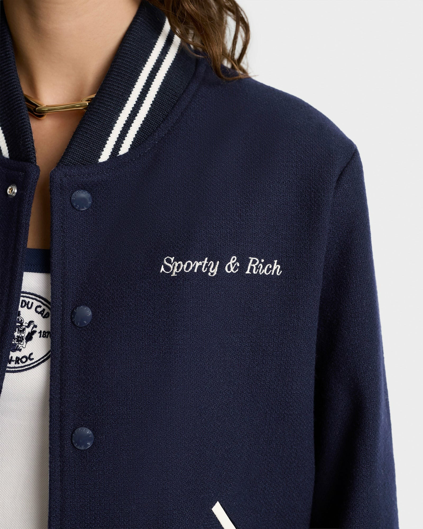 Eden Crest Varsity Jacket Women - Navy/White Sporty & Rich US