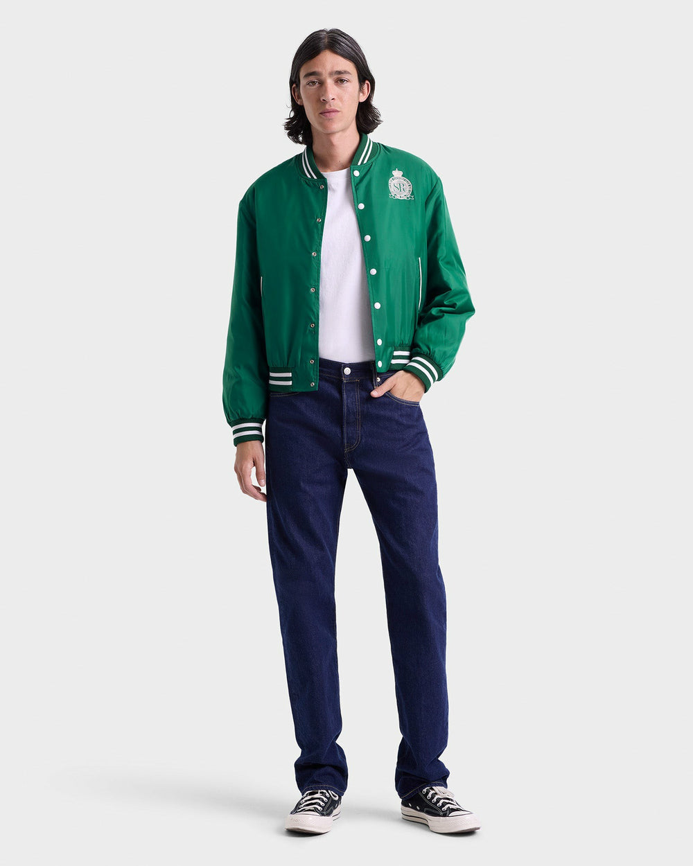 Royal Club Nylon Varsity Jacket - Spring Green/White Sporty & Rich Sale