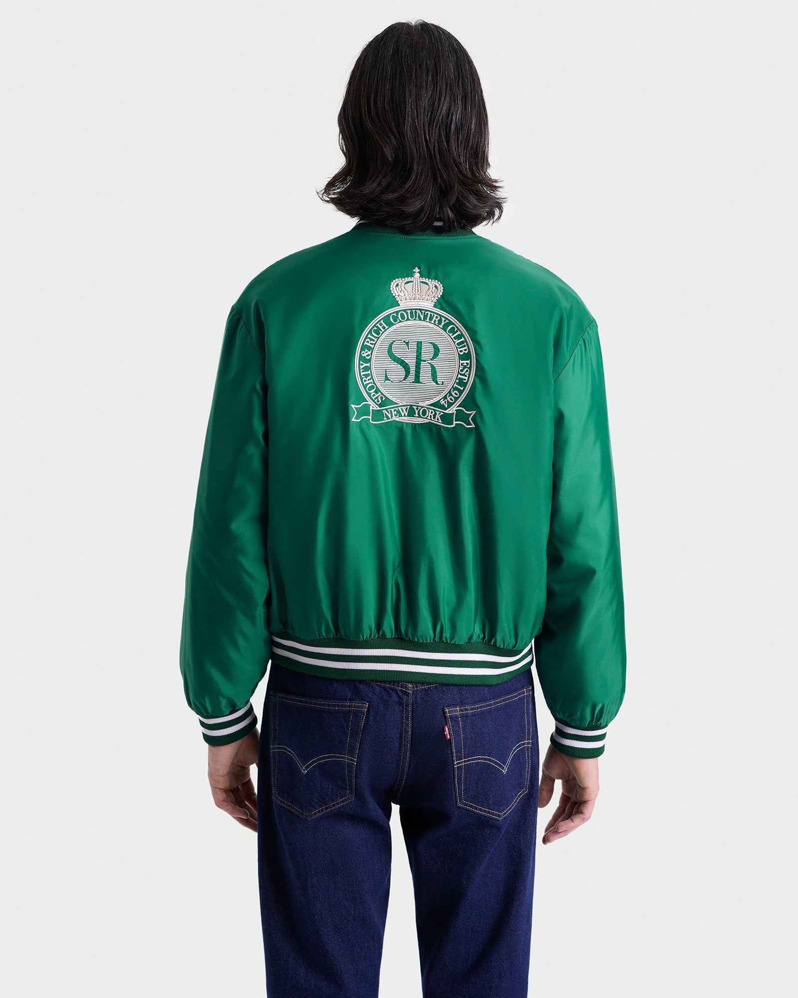 Royal Club Nylon Varsity Jacket - Spring Green/White Sporty & Rich Sale