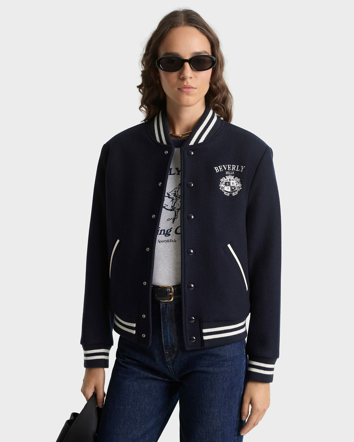 BH Crest Wool Varsity Jacket - Navy/White Sporty & Rich Online