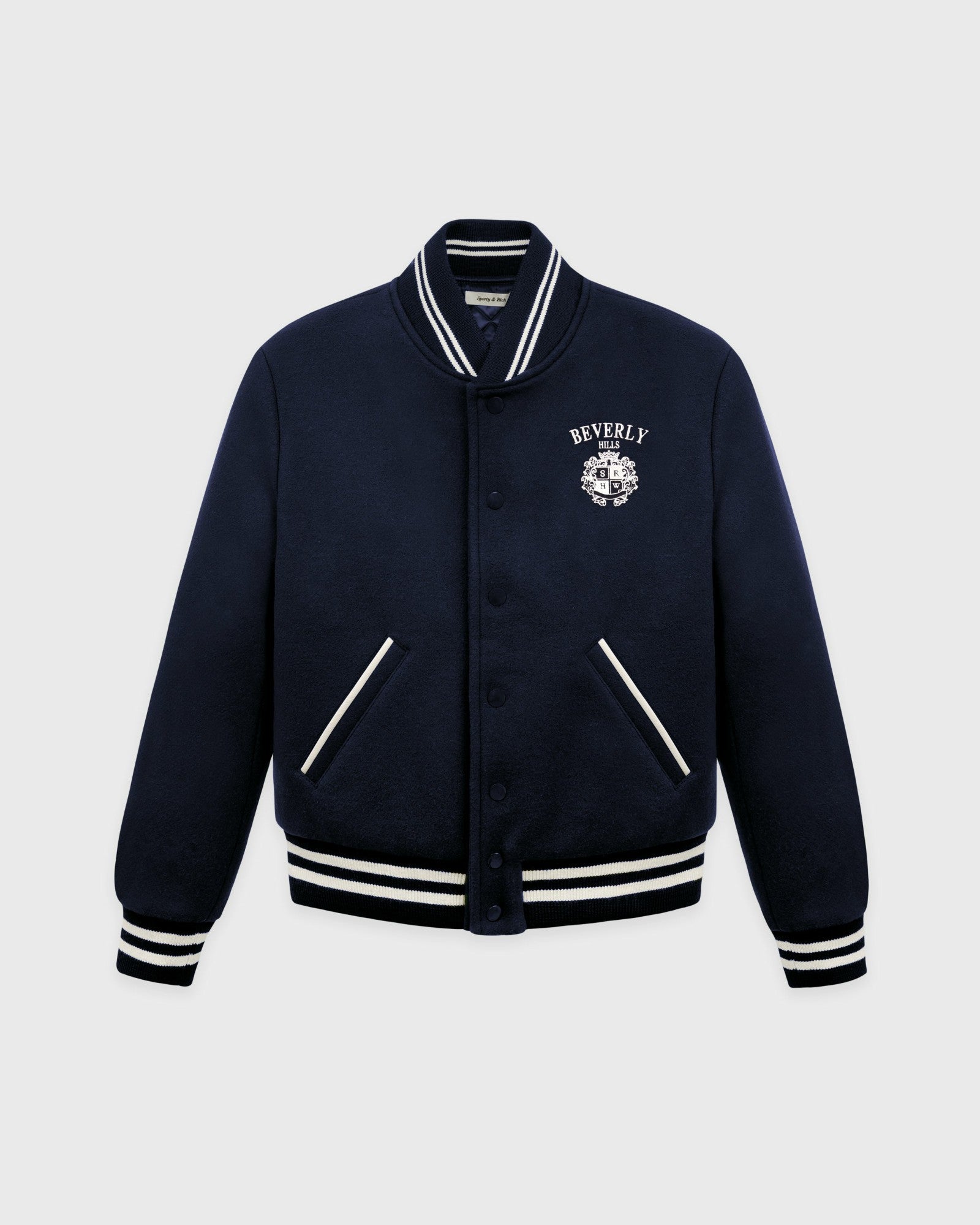BH Crest Wool Varsity Jacket - Navy/White Sporty & Rich Online