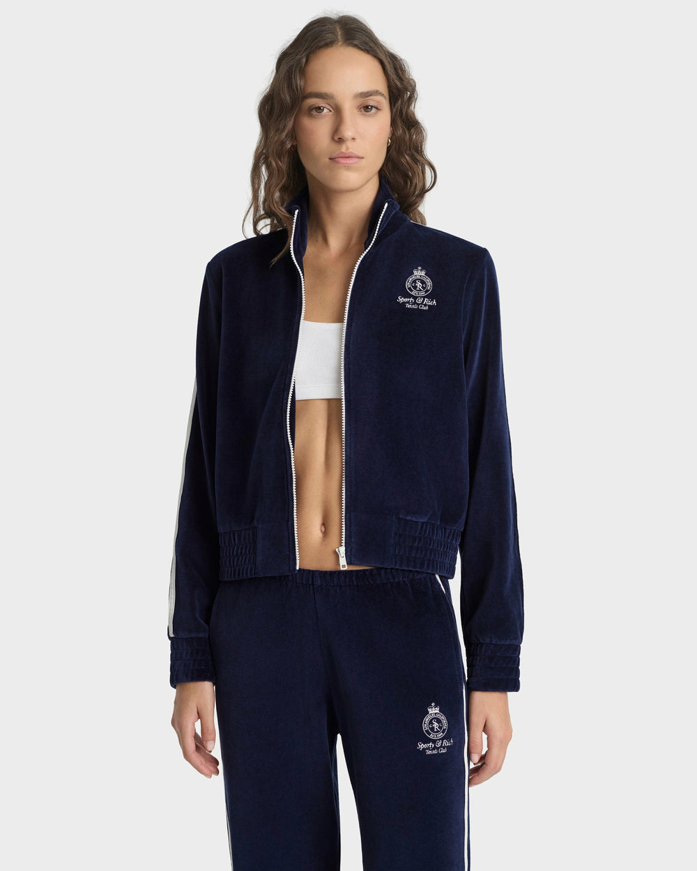 Crown Tennis Elio Velour Track Jacket - Navy/Ecru Sporty & Rich Sale