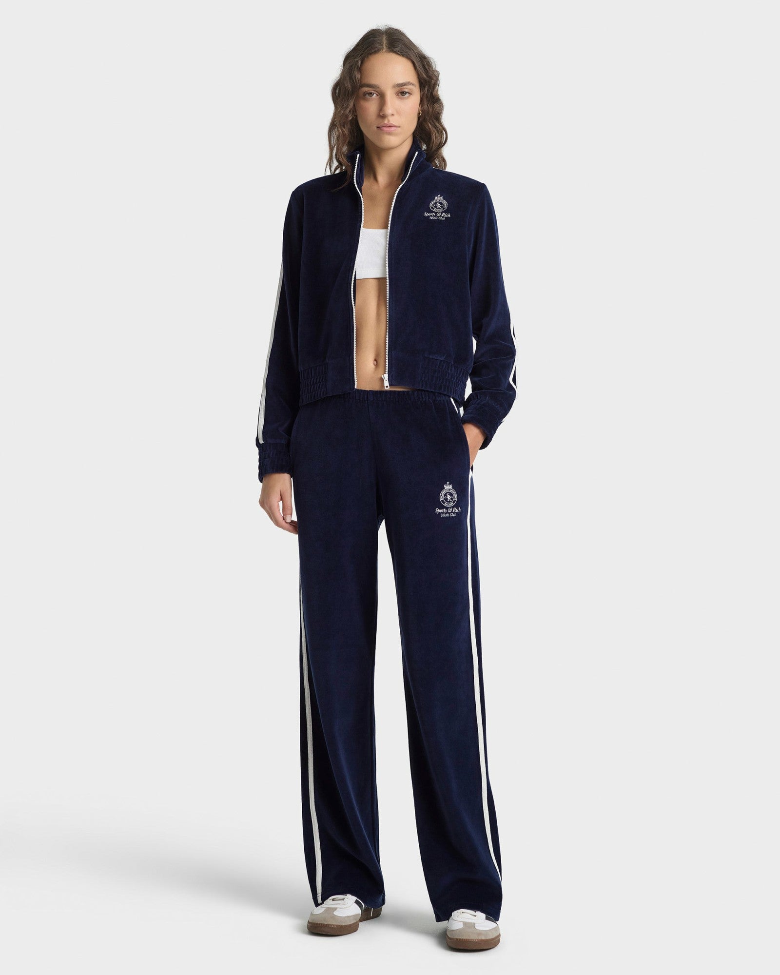 Crown Tennis Elio Velour Track Jacket - Navy/Ecru Sporty & Rich Sale