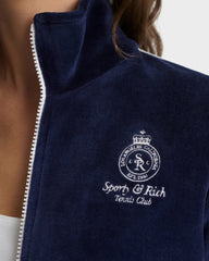 Crown Tennis Elio Velour Track Jacket - Navy/Ecru Sporty & Rich Sale
