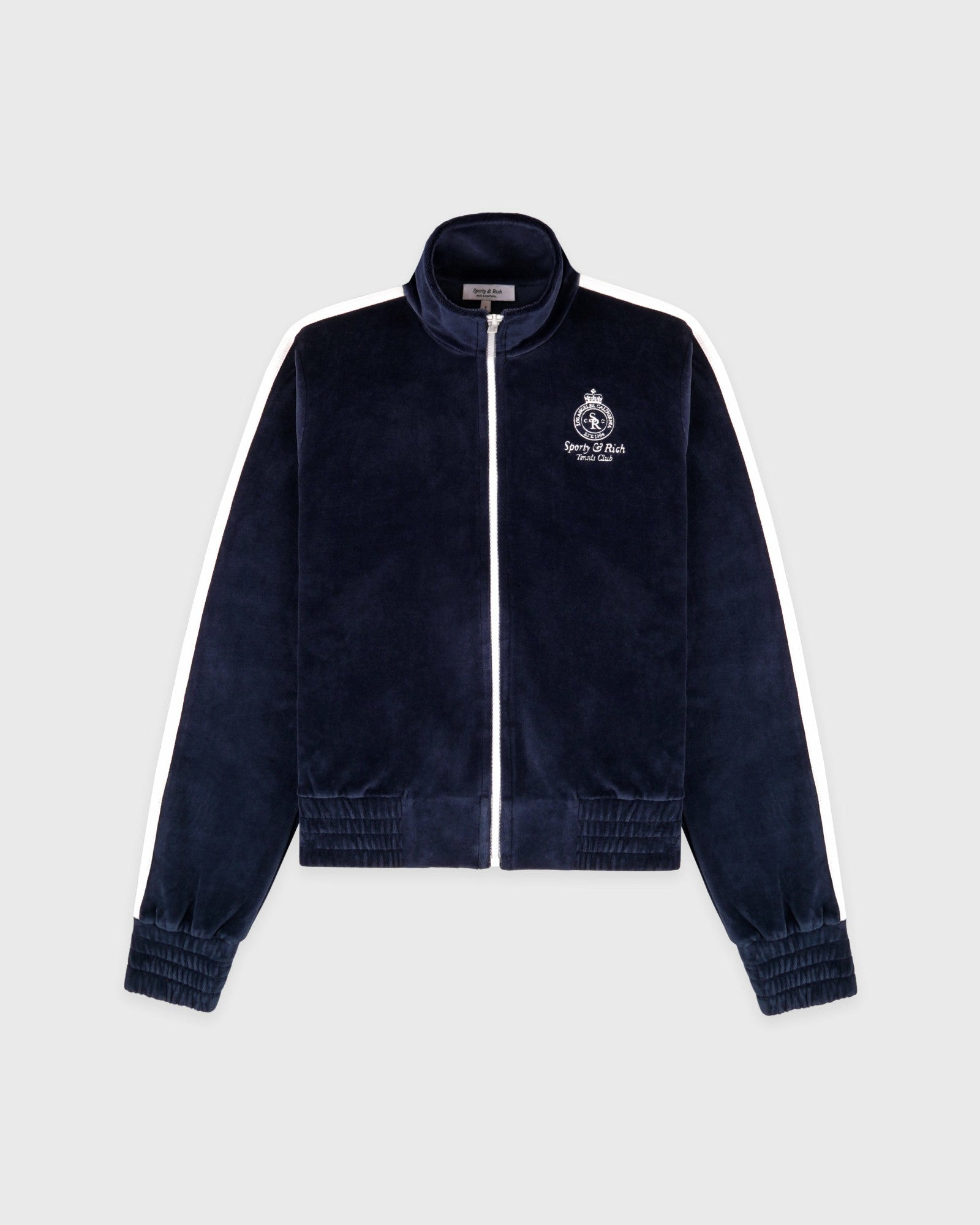 Crown Tennis Elio Velour Track Jacket - Navy/Ecru Sporty & Rich Sale