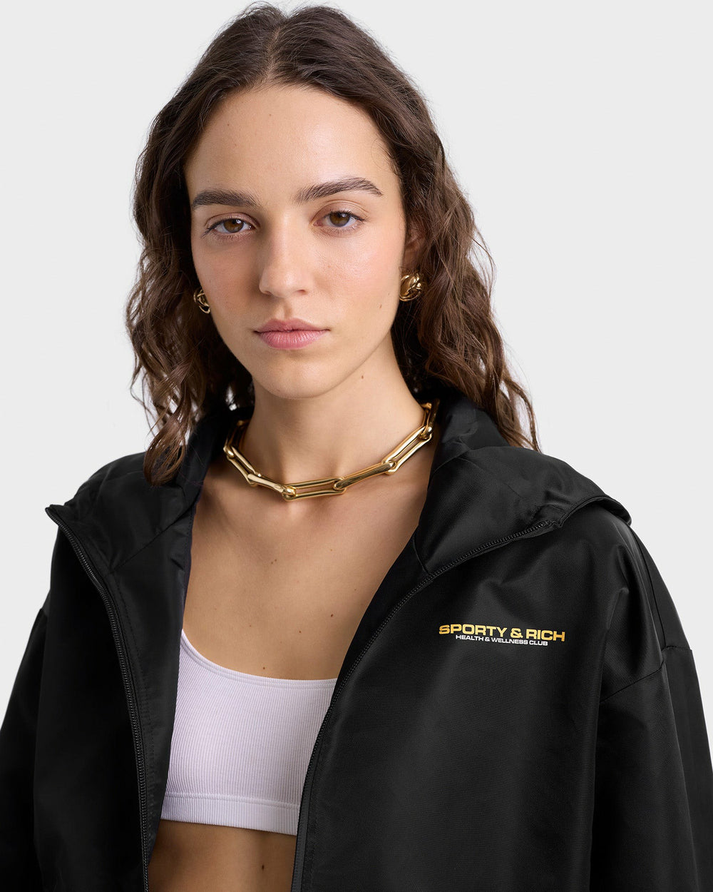 Bold Health Nylon Windbreaker - Black/Gold Sporty & Rich Online