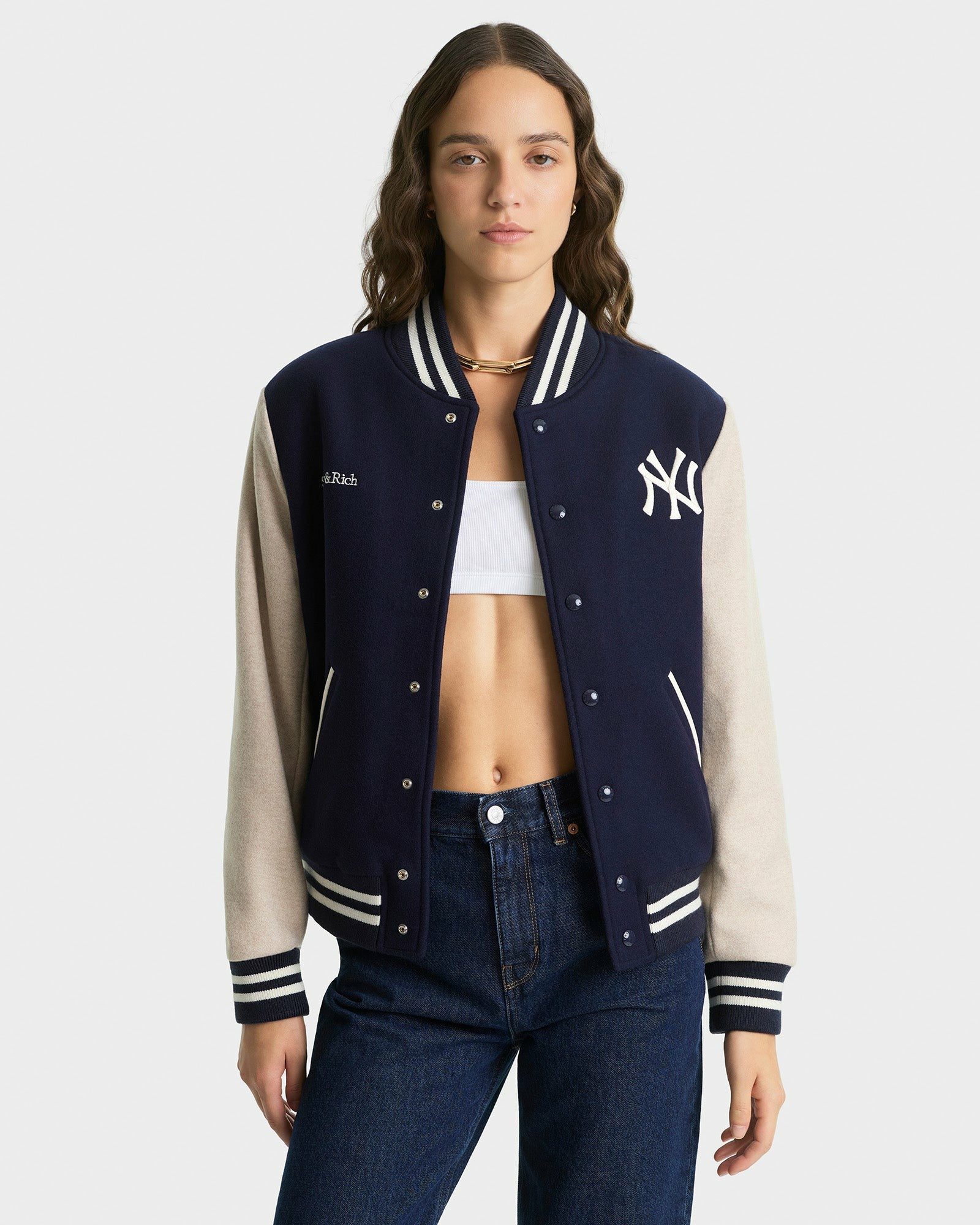 Homerun Wool Varsity Jacket - Navy/Cream Sporty & Rich Outlet