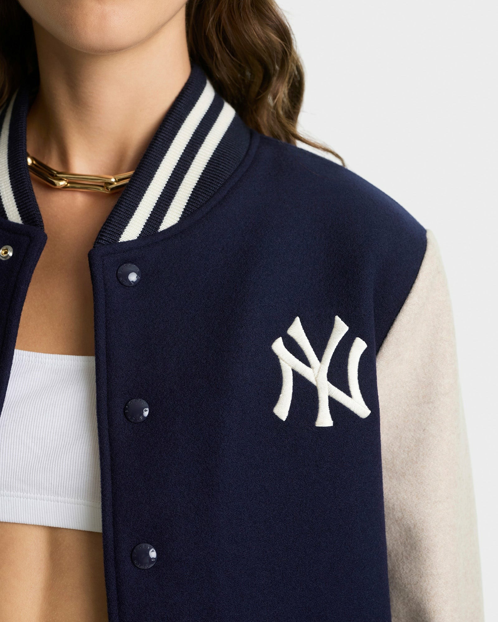 Homerun Wool Varsity Jacket - Navy/Cream Sporty & Rich Outlet