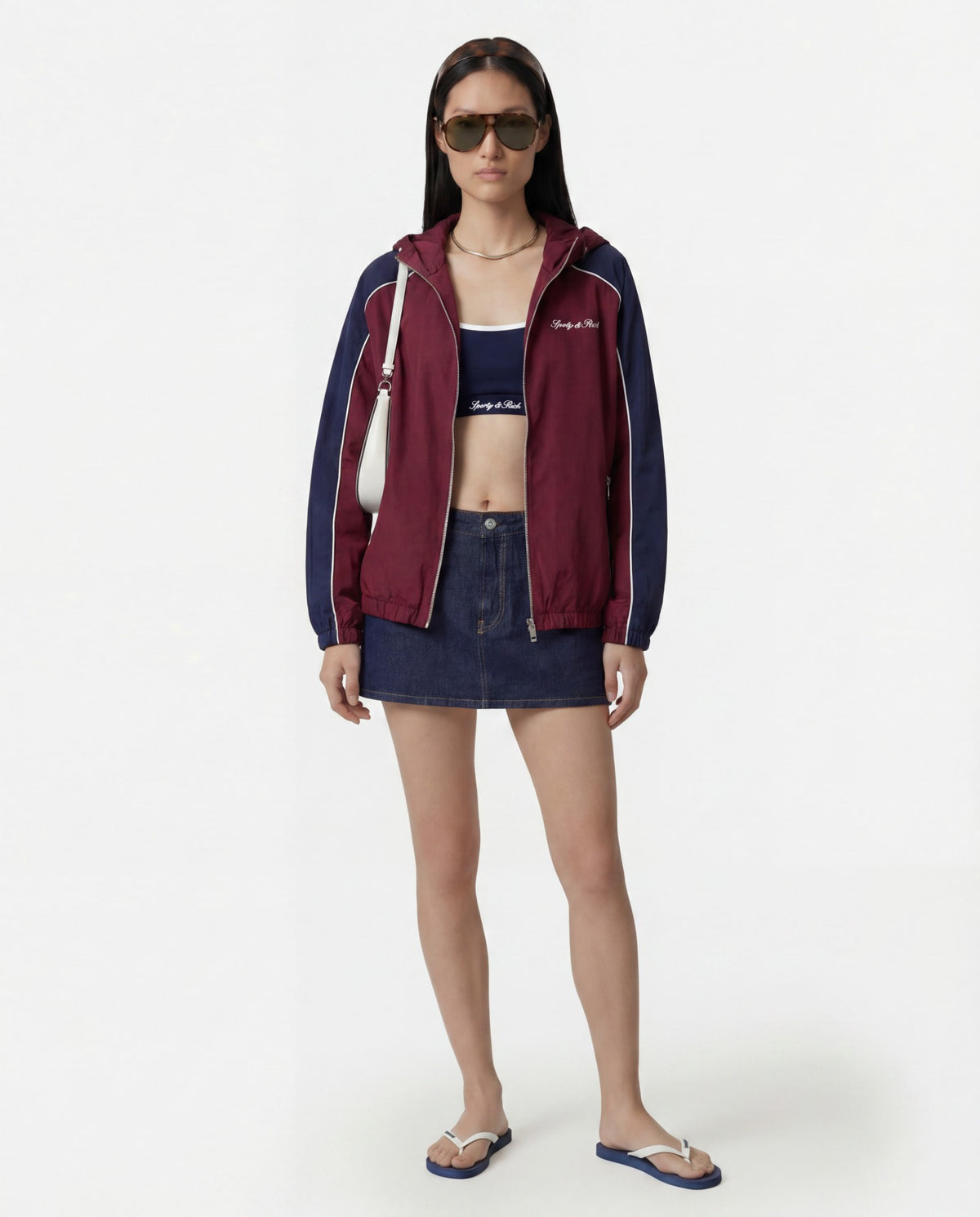 Signature Logo Gym Jacket - Bordeaux/White/Navy Sporty & Rich US