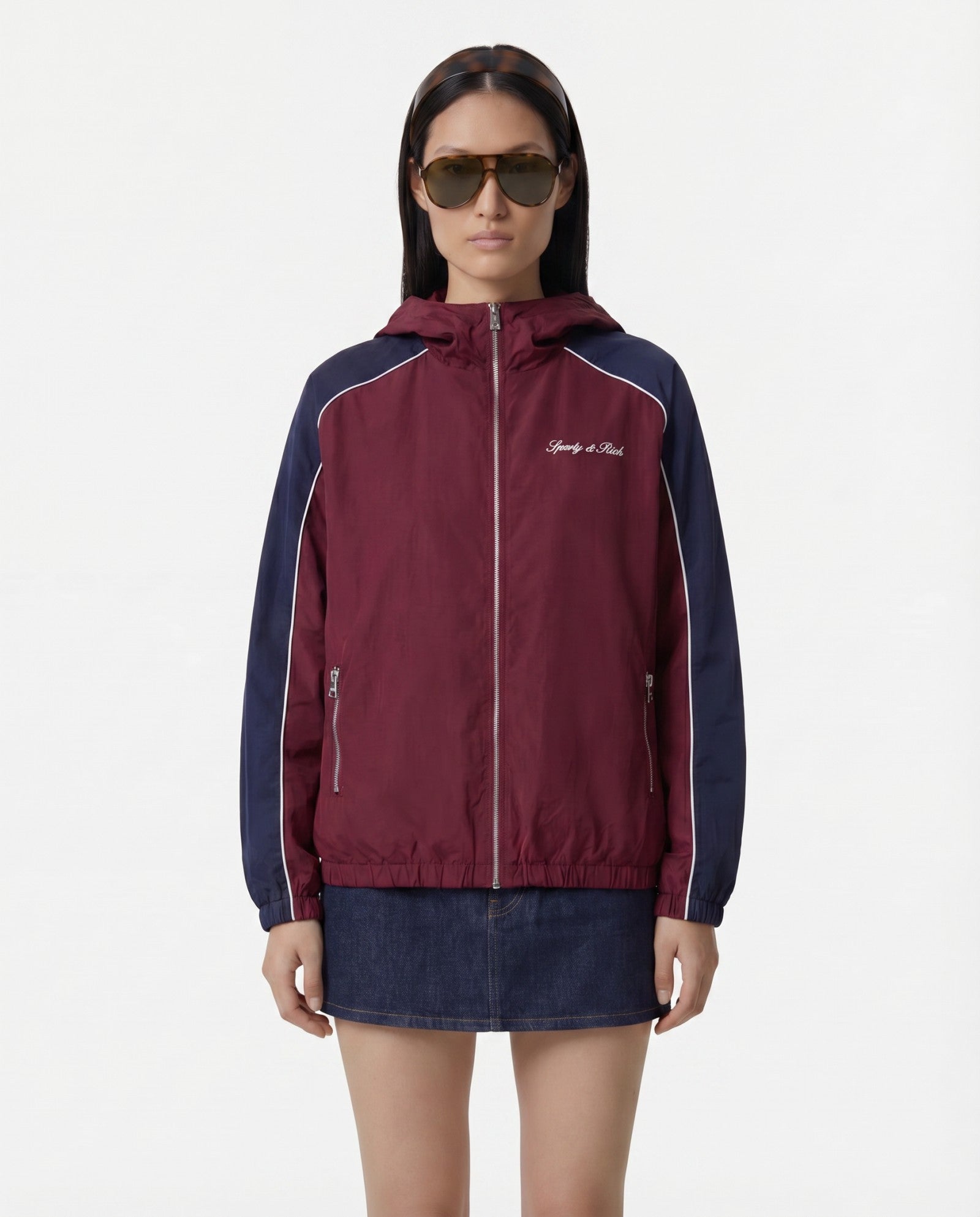 Signature Logo Gym Jacket - Bordeaux/White/Navy Sporty & Rich US