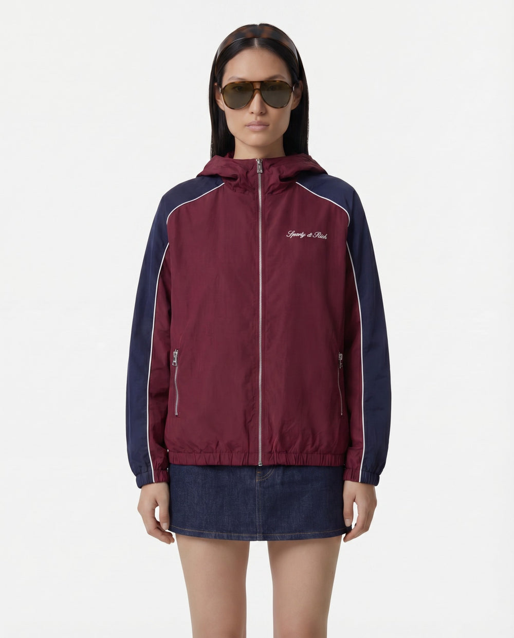 Signature Logo Gym Jacket - Bordeaux/White/Navy Sporty & Rich US