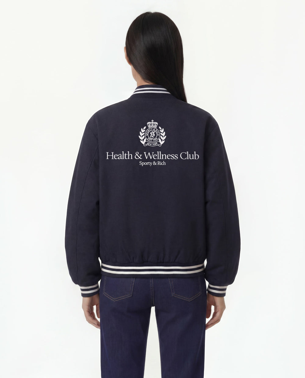 H&W Crest Oversized Varsity Jacket - Dark Navy Sporty & Rich Discount