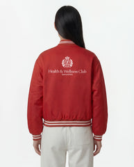 H&W Crest Oversized Varsity Jacket - Ruby Sporty & Rich For Sale