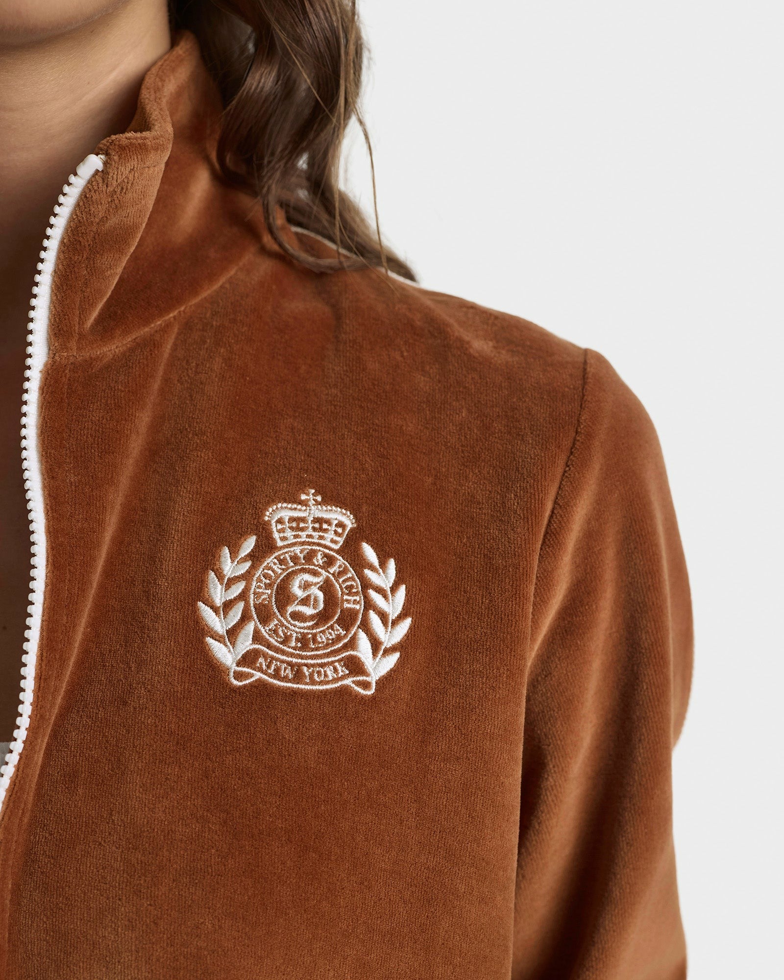 NY Crest Elio Velour Track Jacket - Tobacco Sporty & Rich Sale