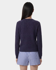 NY Crest V-Neck Cable Sweater - Light Navy/Ecru Sporty & Rich Outlet