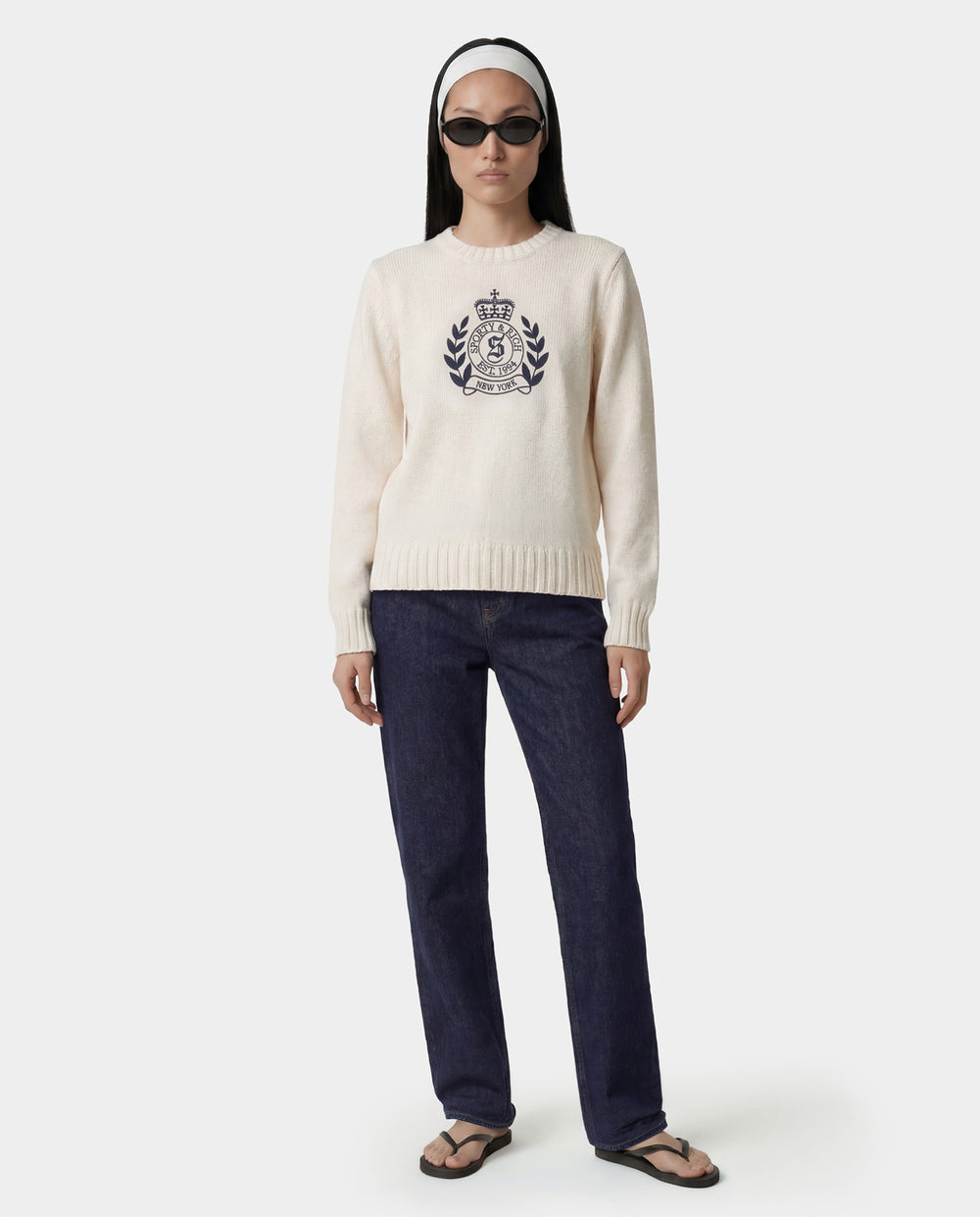 NY Crest Knitted Sweater - Ecru/Navy Sporty & Rich Sale