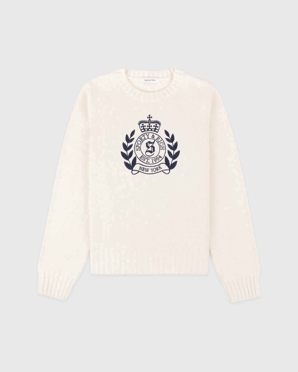 NY Crest Knitted Sweater - Ecru/Navy Sporty & Rich Sale