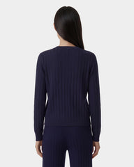 SRC Ribbed Cardigan - Dark Navy/White Sporty & Rich Discount