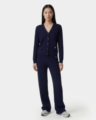SRC Ribbed Cardigan - Dark Navy/White Sporty & Rich Discount
