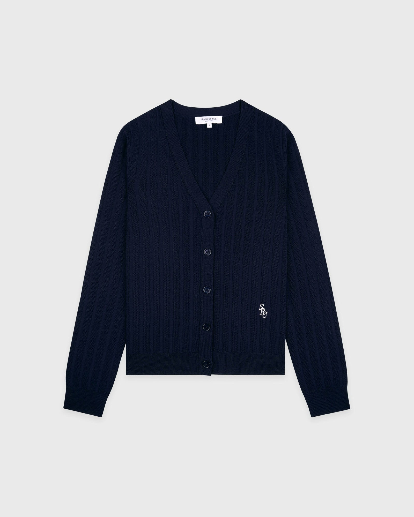 SRC Ribbed Cardigan - Dark Navy/White Sporty & Rich Discount