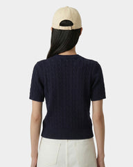 SRC Cotton Cableknit Sweater - Navy/White Sporty & Rich For Sale