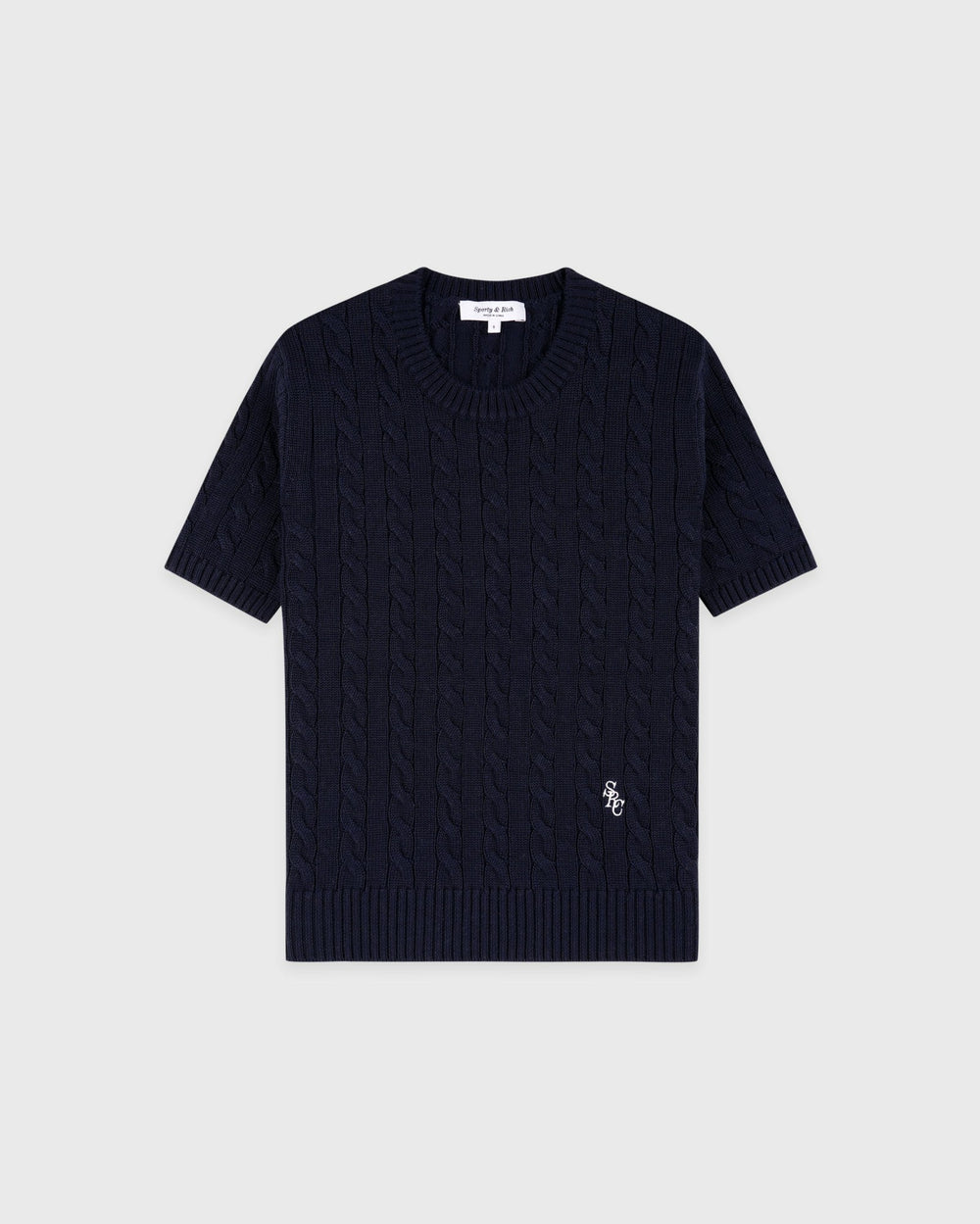 SRC Cotton Cableknit Sweater - Navy/White Sporty & Rich For Sale