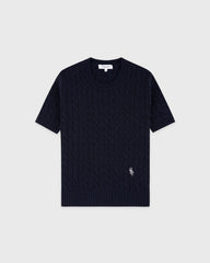 SRC Cotton Cableknit Sweater - Navy/White Sporty & Rich For Sale