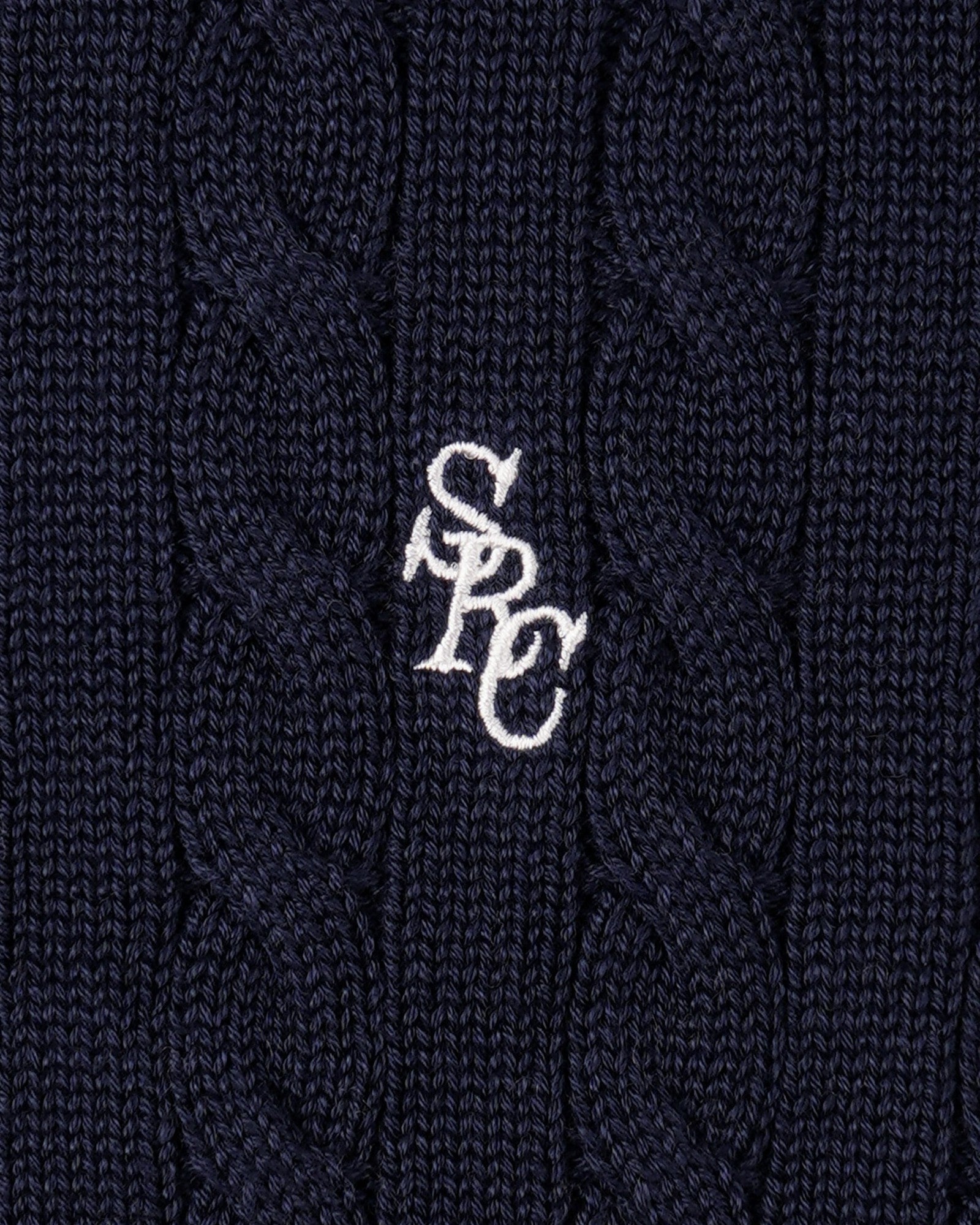 SRC Cotton Cableknit Sweater - Navy/White Sporty & Rich For Sale