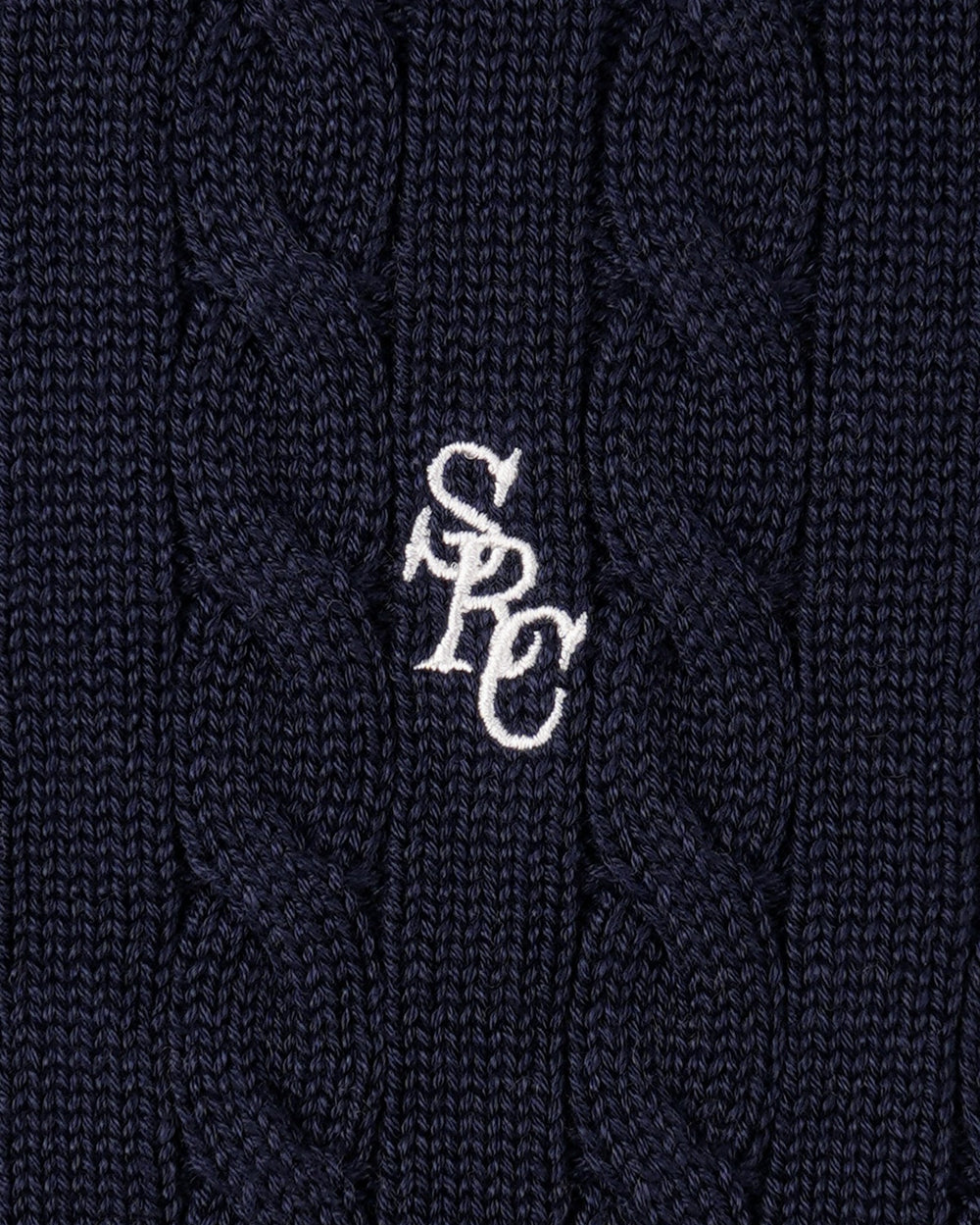 SRC Cotton Cableknit Sweater - Navy/White Sporty & Rich For Sale