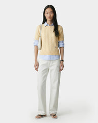 SRC Cotton Cableknit Sweater - Almond/Navy Sporty & Rich Sale