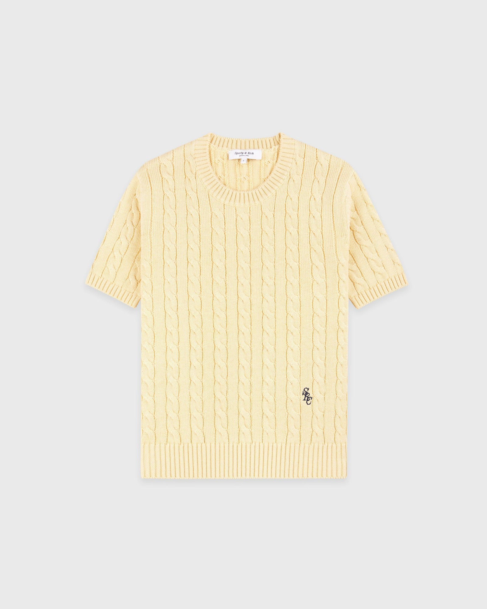 SRC Cotton Cableknit Sweater - Almond/Navy Sporty & Rich Sale