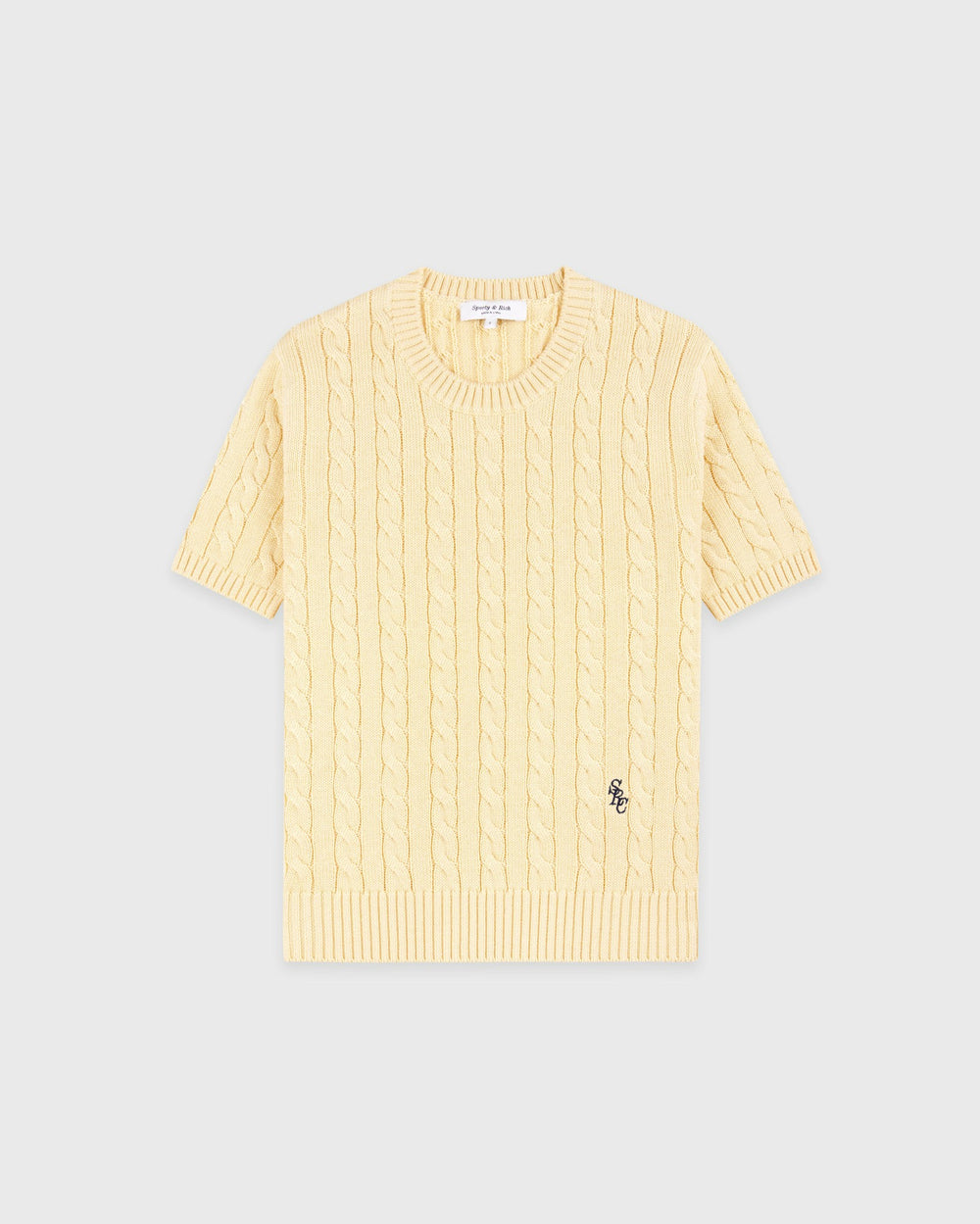 SRC Cotton Cableknit Sweater - Almond/Navy Sporty & Rich Sale