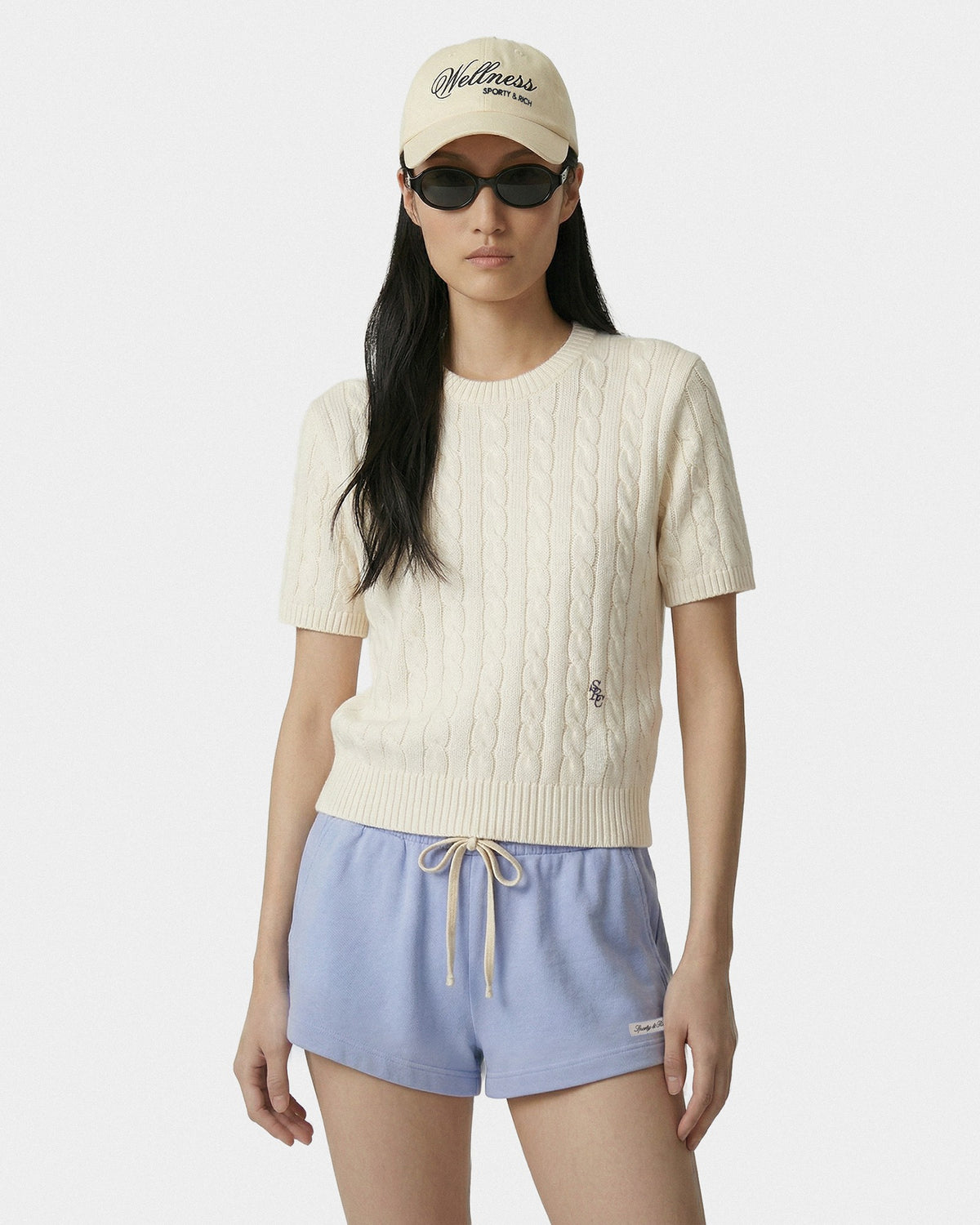 SRC Cotton Cableknit Sweater - Ecru/Navy Sporty & Rich Online