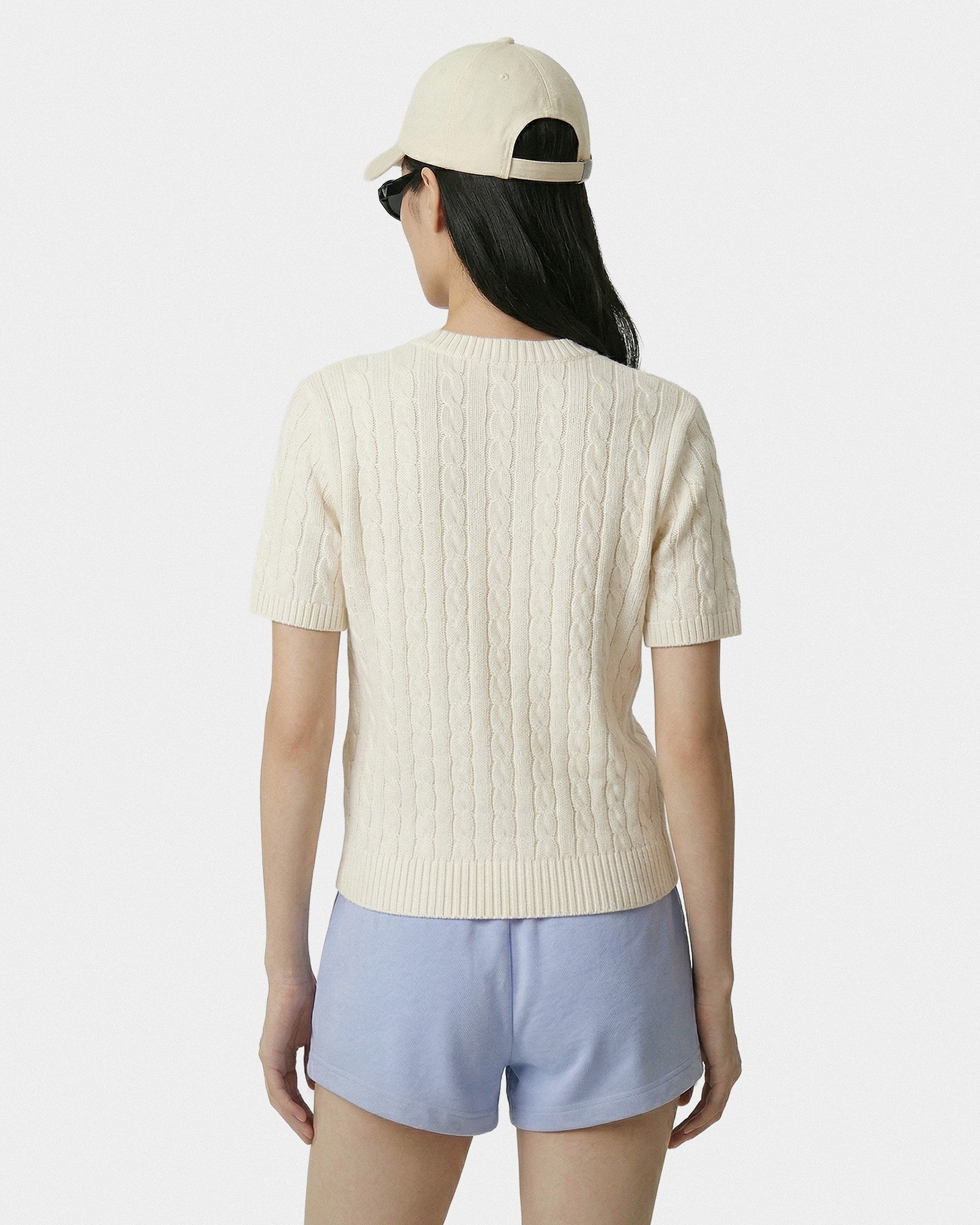 SRC Cotton Cableknit Sweater - Ecru/Navy Sporty & Rich Online