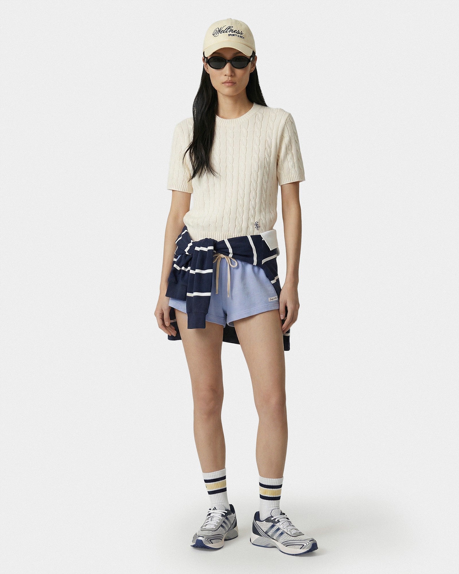 SRC Cotton Cableknit Sweater - Ecru/Navy Sporty & Rich Online