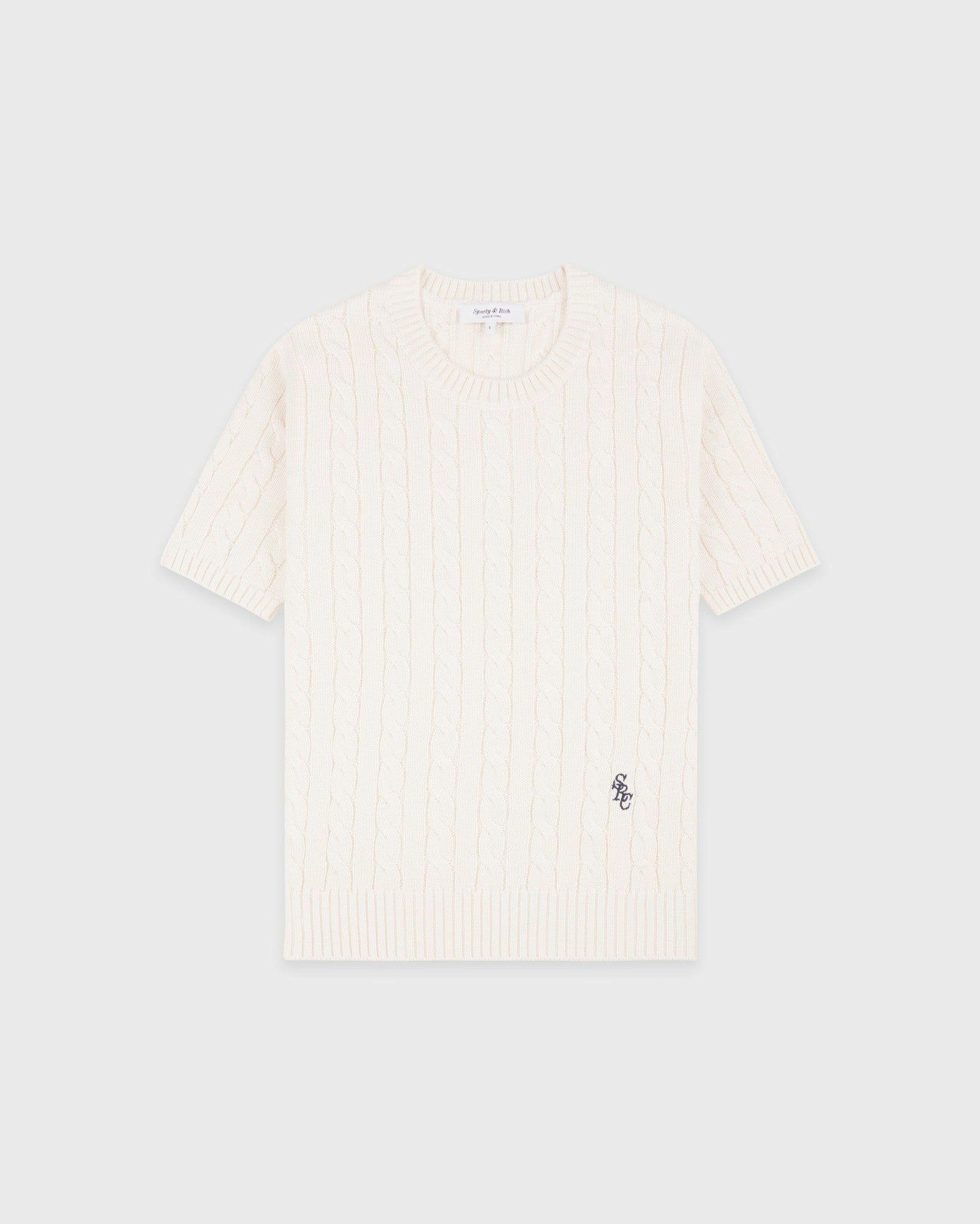 SRC Cotton Cableknit Sweater - Ecru/Navy Sporty & Rich Online