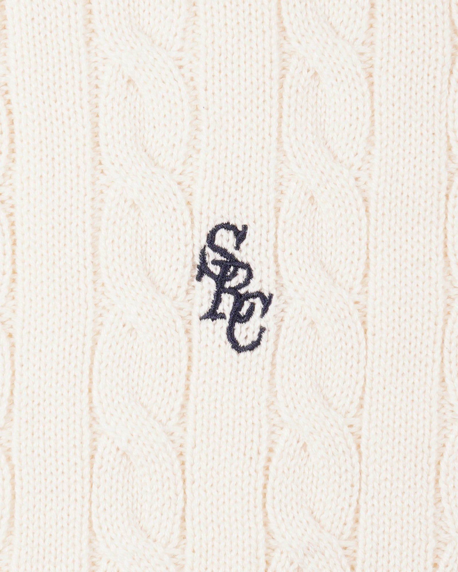 SRC Cotton Cableknit Sweater - Ecru/Navy Sporty & Rich Online