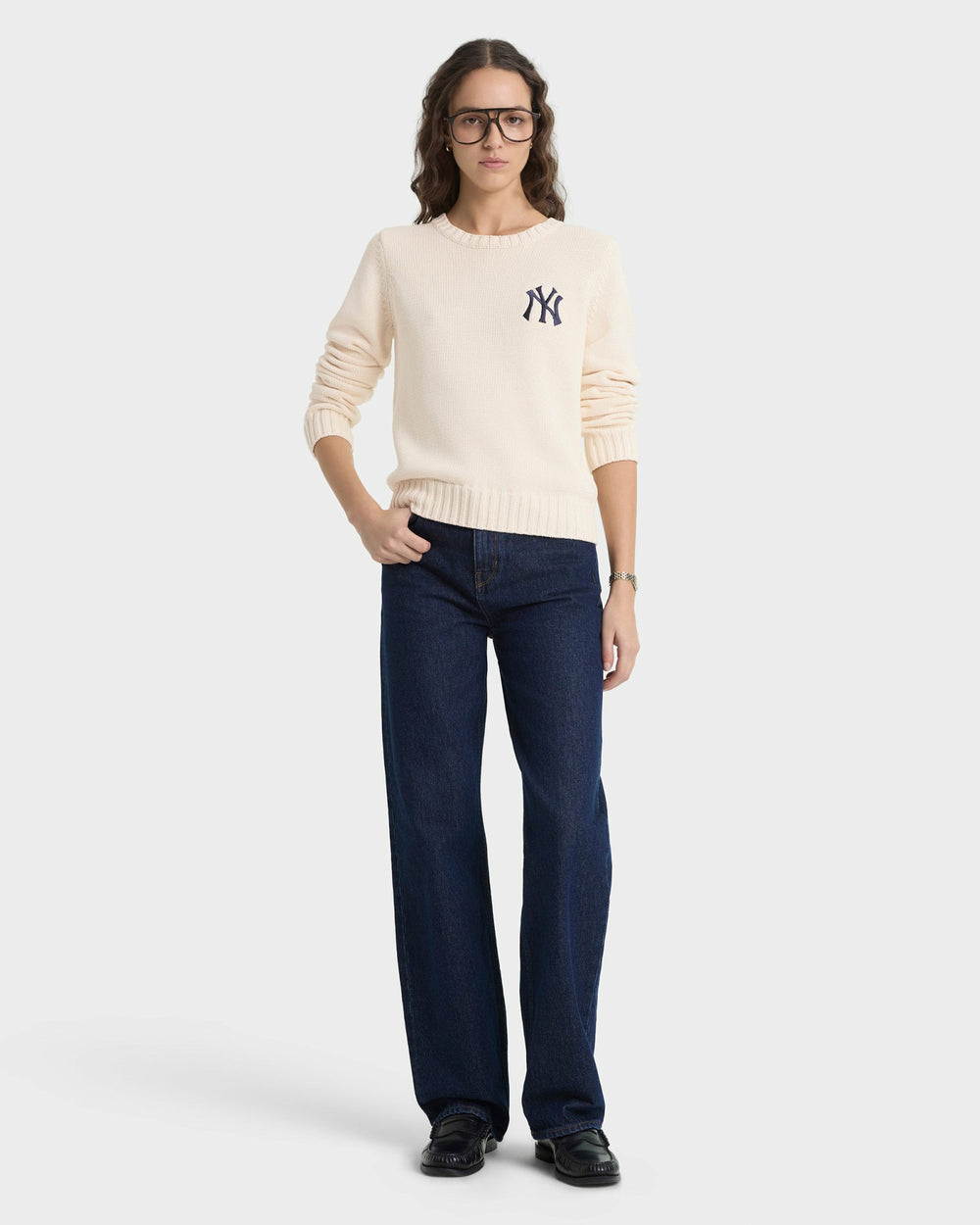 Heritage Yankees Serif Knitted Sweater - Ecru/Navy Sporty & Rich For Sale