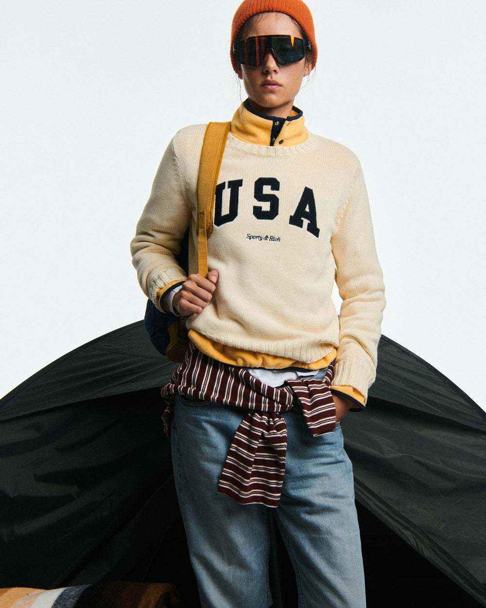 USA Knitted Sweater - Ecru/Navy Sporty & Rich Online