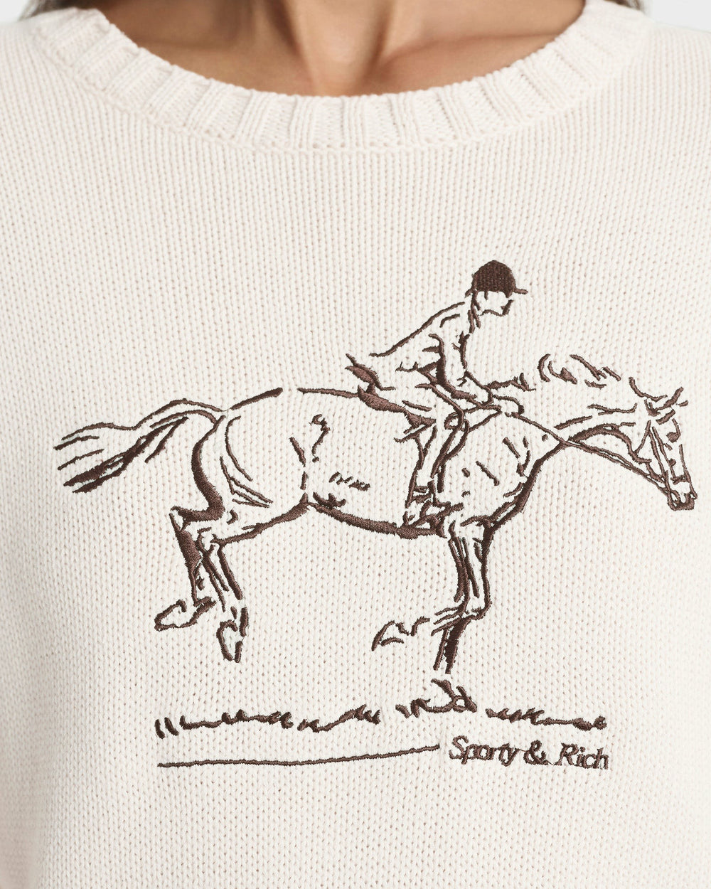 Horse Knitted Sweater - Ecru/Chocolate Sporty & Rich Discount
