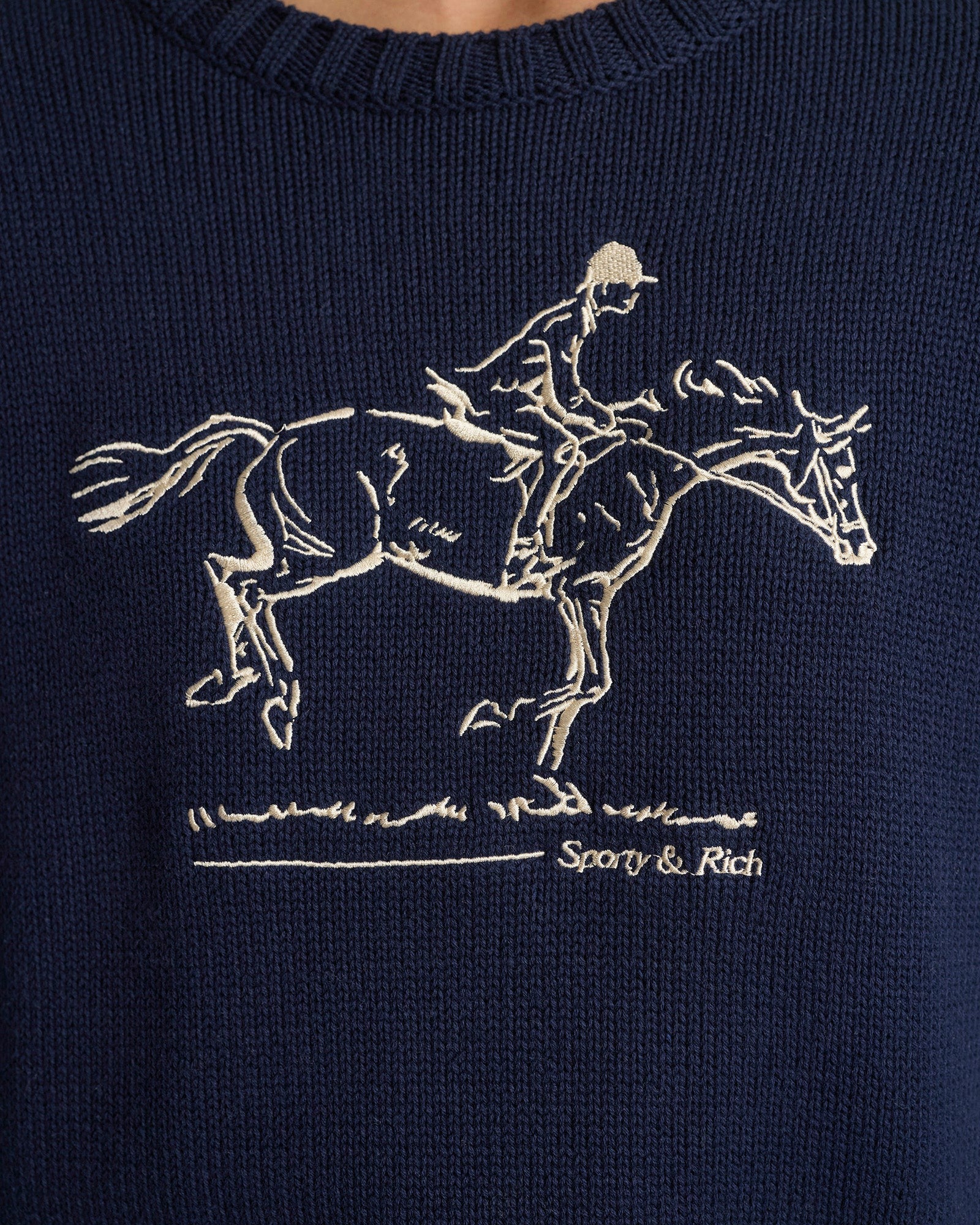Horse Knitted Sweater - Navy Sporty & Rich For Sale